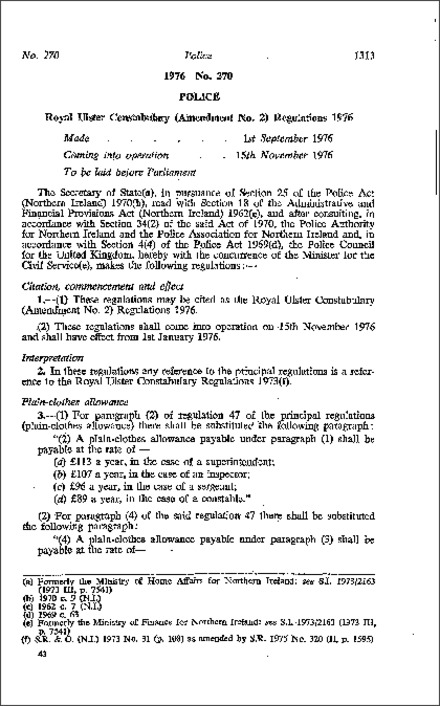 The Royal Ulster Constabulary (Amendment No. 2) Regulations (Northern Ireland) 1976