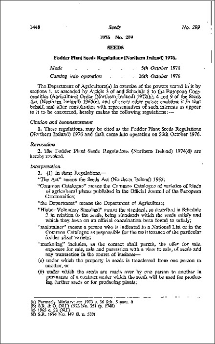 The Fodder Plant Seeds Regulations (Northern Ireland) 1976