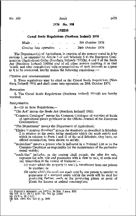 The Cereal Seeds Regulations (Northern Ireland) 1976