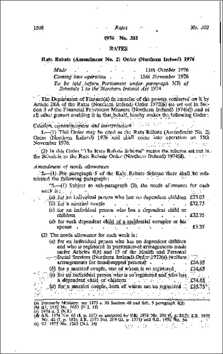 The Rate Rebate (Amendment No. 2) Order (Northern Ireland) 1976