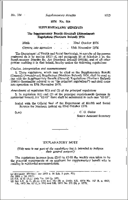 The Supplementary Benefit (General) (Amendment) Regulations (Northern Ireland) 1976