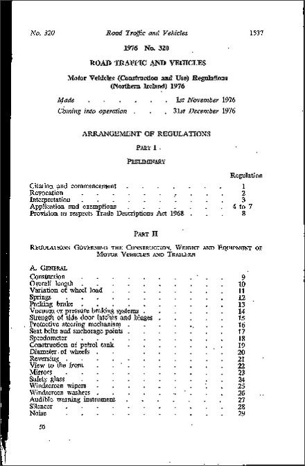 The Motor Vehicles (Construction and Use) Regulations (Northern Ireland) 1976