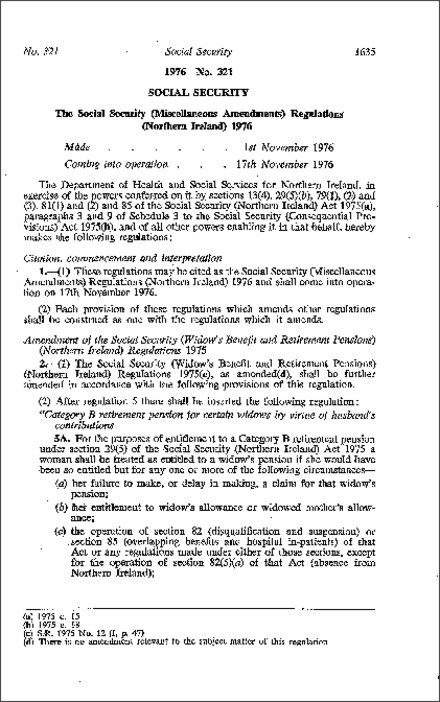 The Social Security (Miscellaneous Amendment) Regulations (Northern Ireland) 1976