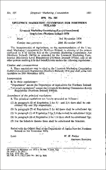 The Livestock Marketing Commission (Levy) (Amendment) Regulations (Northern Ireland) 1976
