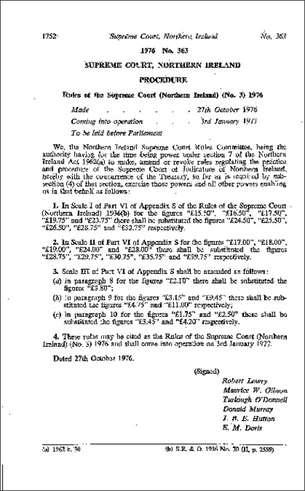 The Rules of the Supreme Court (No. 3) (Northern Ireland) 1976