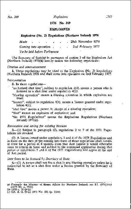 The Explosives (No. 2) Regulations (Northern Ireland) 1976