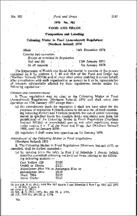 The Colouring Matter in Food (Amendment) Regulations (Northern Ireland) 1976