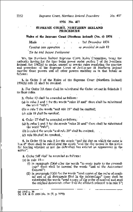 The Rules of the Supreme Court (No. 4) (Northern Ireland) 1976