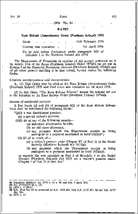 The Rate Rebate (Amendment) Order (Northern Ireland) 1976
