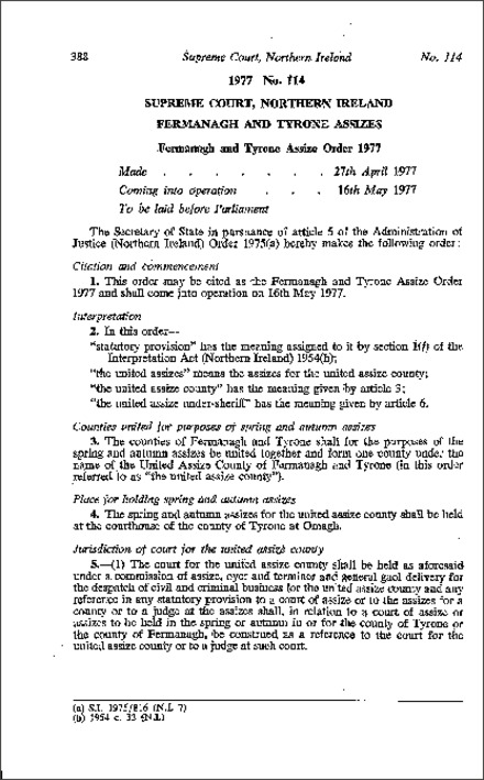 The Fermanagh and Tyrone Assize Order (Northern Ireland) 1977