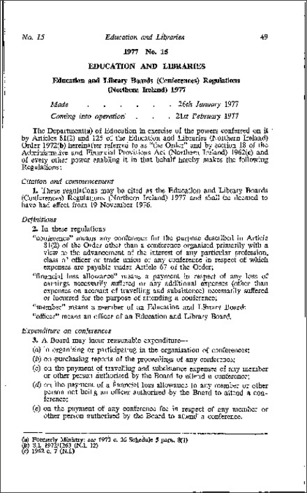 The Education and Library Boards (Conferences) Regulations (Northern Ireland) 1977