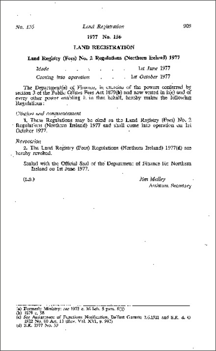 The Land Registry (Fees) No. 2 Regulations (Northern Ireland) 1977