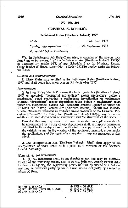 The Indictment Rules (Northern Ireland) 1977