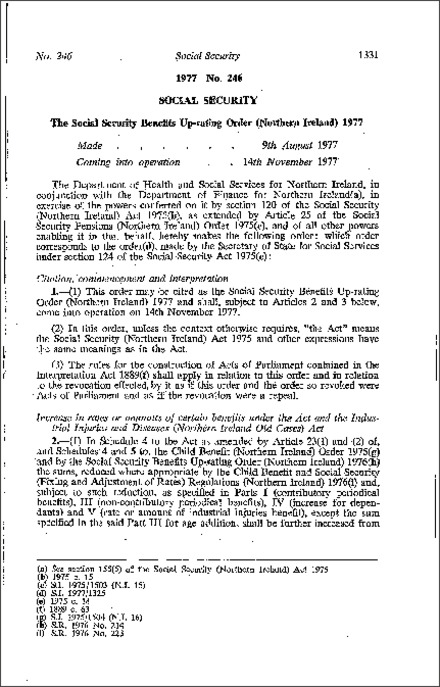 The Social Security Benefits Up-rating Order (Northern Ireland) 1977