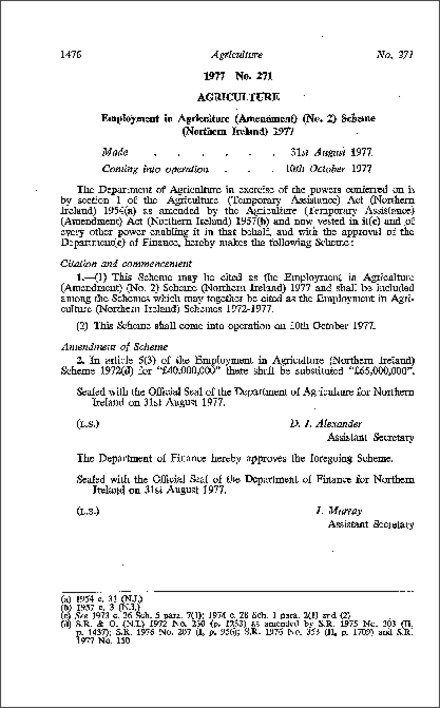 The Employment in Agriculture (Amendment) (No. 2) Scheme (Northern Ireland) 1977