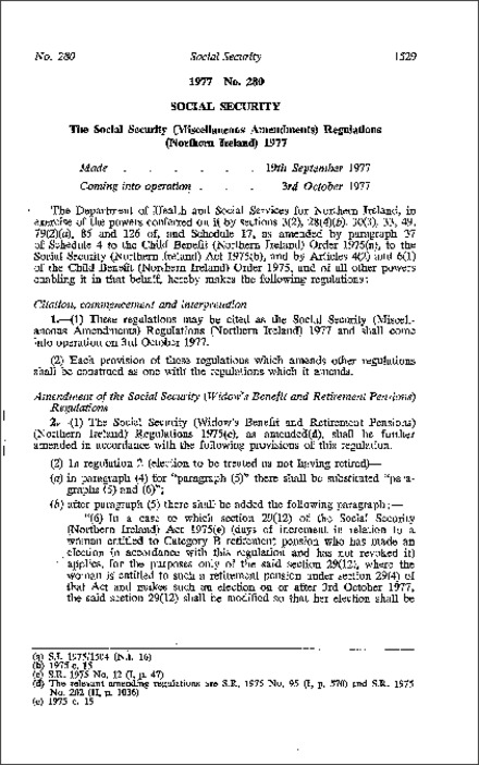 The Social Security (Miscellaneous Amendment) Regulations (Northern Ireland) 1977