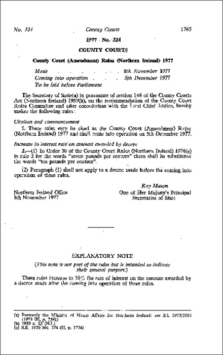 The County Court (Amendment) Rules (Northern Ireland) 1977