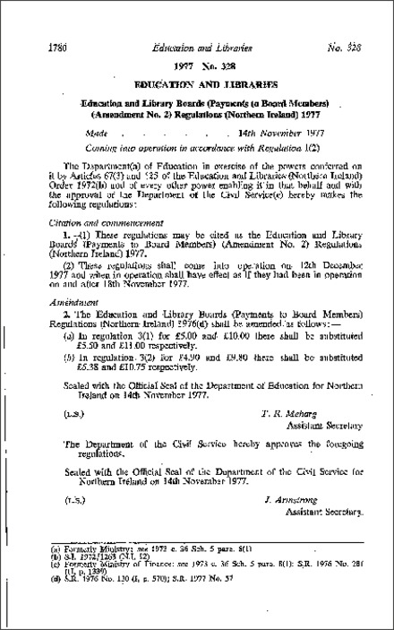 The Education and Library Boards (Payments to Board Members) (Amendment No. 2) Regulations (Northern Ireland) 1977