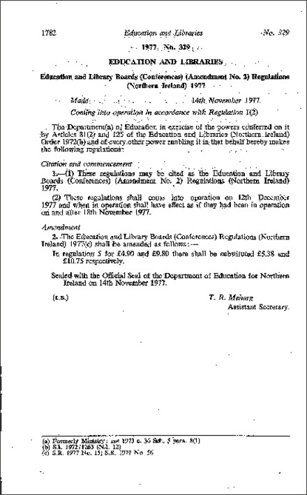 The Education and Library Boards (Conferences) (Amendment No. 2) Regulations (Northern Ireland) 1977