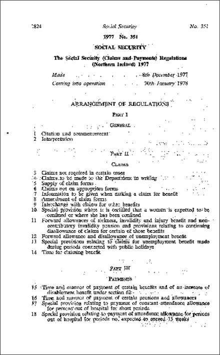 The Social Security (Claims and Payments) Regulations (Northern Ireland) 1977