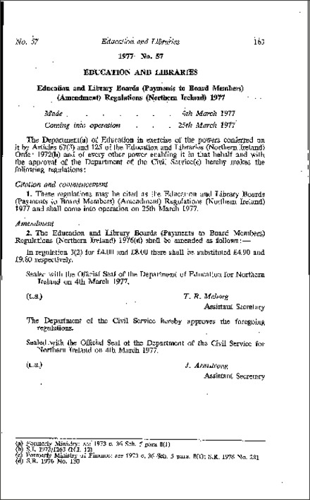 The Education and Library Boards (Payments to Board Members) (Amendment) Regulations (Northern Ireland) 1977