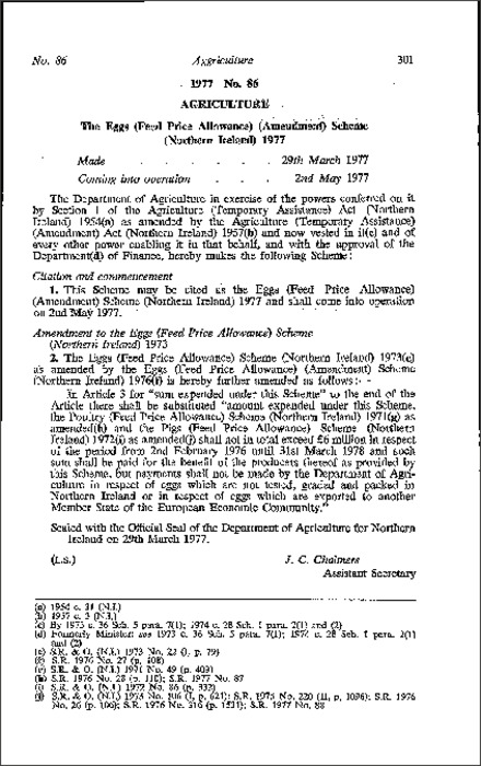 The Eggs (Feed Price Allowance) (Amendment) Scheme (Northern Ireland) 1977