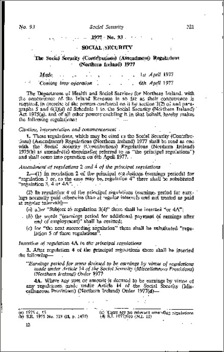 The Social Security (Contributions) (Amendment) Regulations (Northern Ireland) 1977
