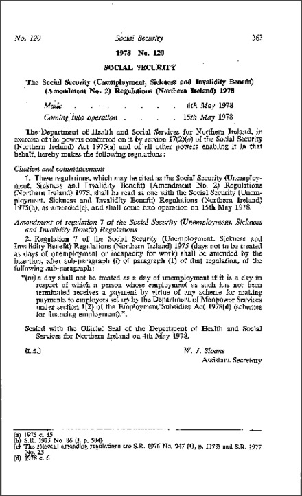 The Social Security (Unemployment, Sickness and Invalidity Benefit) (Amendment No. 2) Regulations (Northern Ireland) 1978