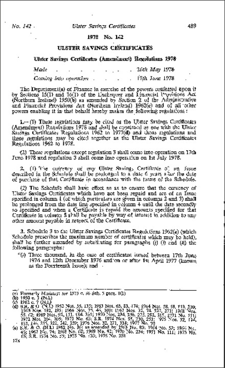 The Ulster Savings Certificates (Amendment) Regulations (Northern Ireland) 1978