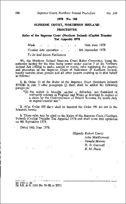 The Rules of the Supreme Court (Capital Transfer Tax Appeals) (Northern Ireland) 1978