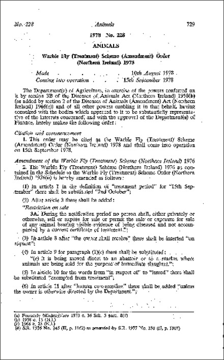 The Warble Fly (Treatment) Scheme (Amendment) Order (Northern Ireland) 1978