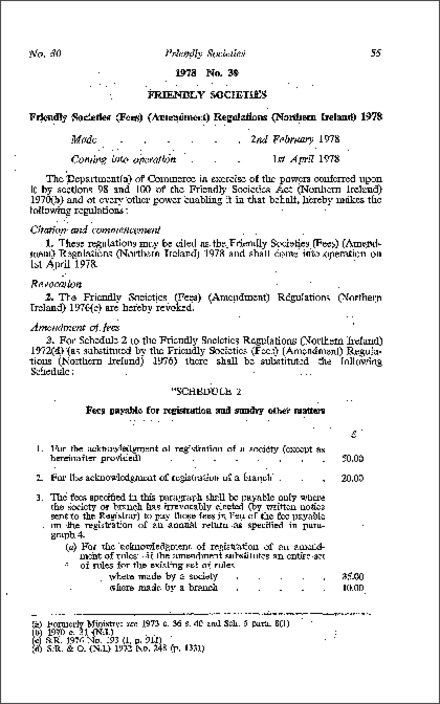 The Friendly Societies (Fees) (Amendment) Regulations (Northern Ireland) 1978