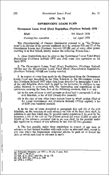 The Government Loans Fund (Fees) Regulations (Northern Ireland) 1978