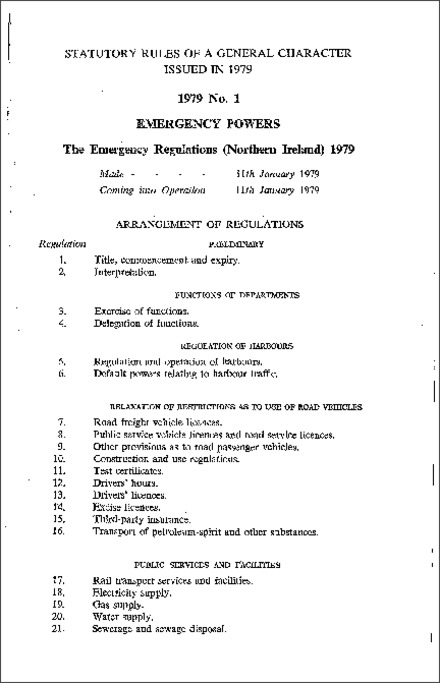 The Emergency Regulations (Northern Ireland) 1979