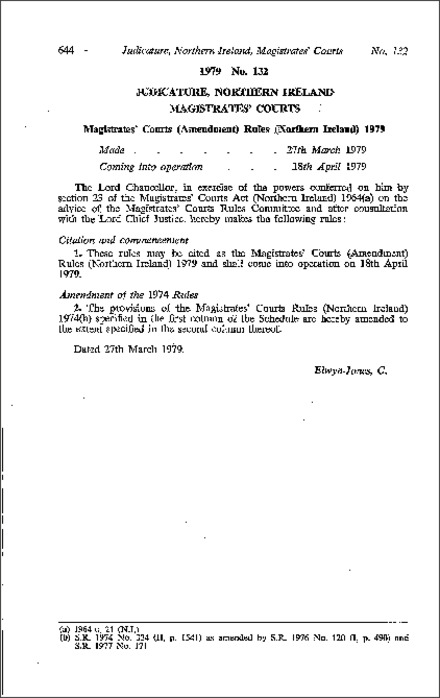 The Magistrates' Courts (Amendment) Rules (Northern Ireland) 1979