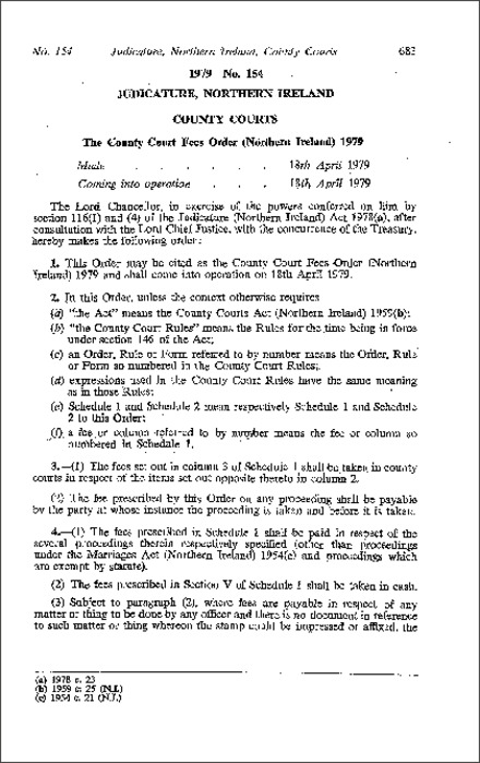 The County Court Fees Order (Northern Ireland) 1979