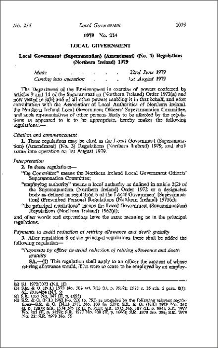 The Local Government (Superannuation) (Amendment) (No. 3) Regulations (Northern Ireland) 1979