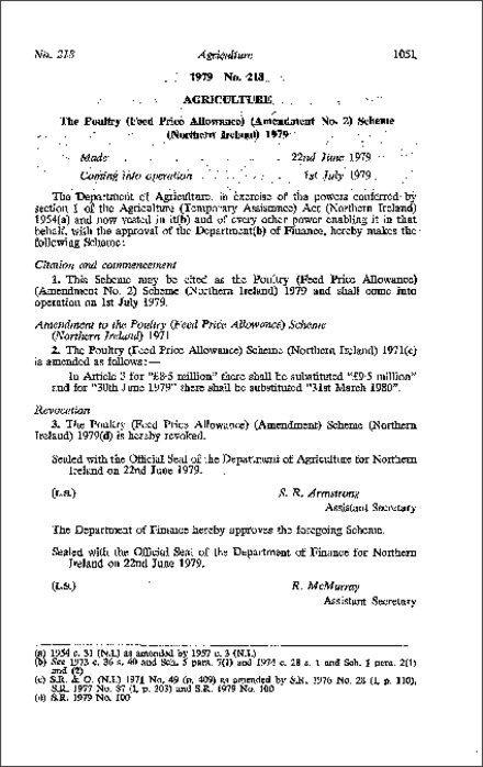 The Poultry (Feed Price Allowance) (Amendment No. 2) Scheme (Northern Ireland) 1979