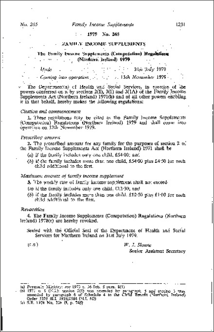 The Family Income Supplements (Computation) Regulations (Northern Ireland) 1979