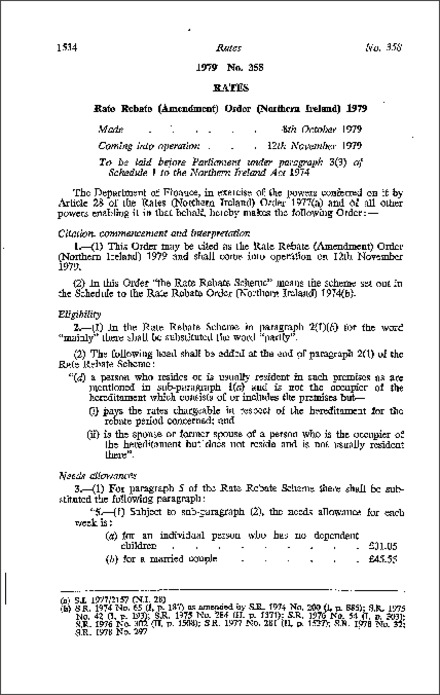 The Rate Rebate (Amendment) Order (Northern Ireland) 1979