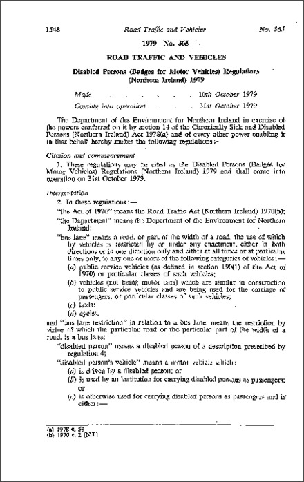 The Disabled Persons (Badges for Motor Vehicles) Regulations (Northern Ireland) 1979