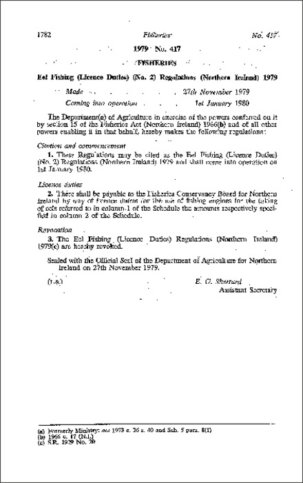 The Eel Fishing (Licence Duties) (No. 2) Regulations (Northern Ireland) 1979