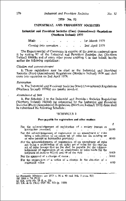 The Industrial and Provident Societies (Fees) (Amendment) Regulations (Northern Ireland) 1979
