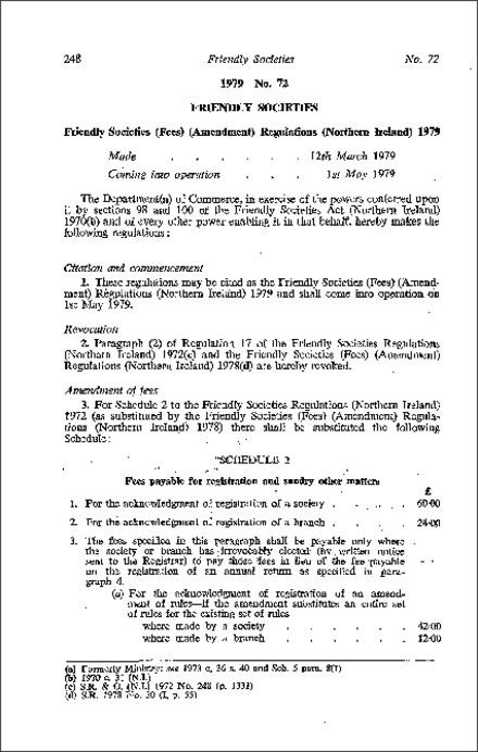 The Friendly Societies (Fees) (Amendment) Regulations (Northern Ireland) 1979