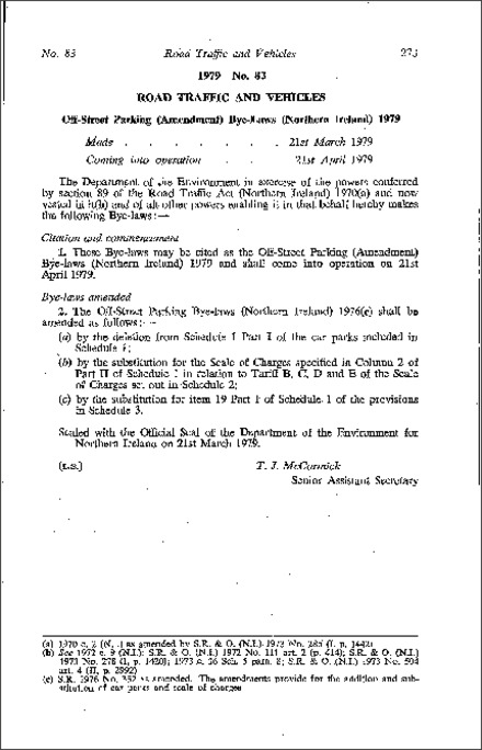 The Off-Street Parking (Amendment) Bye-Laws (Northern Ireland) 1979