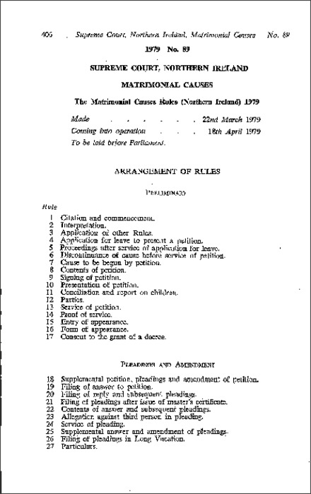The Matrimonial Causes Rules (Northern Ireland) 1979