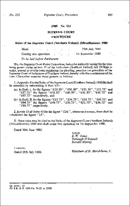 The Rules of the Supreme Court (Northern Ireland) (Miscellaneous) (Northern Ireland) 1980