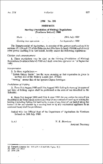 The Herring (Prohibition of Fishing) Regulations (Northern Ireland) 1980