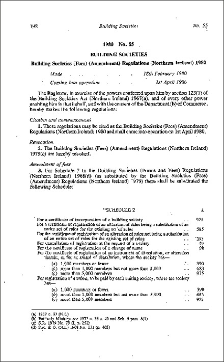 The Building Societies (Fees) (Amendment) Regulations (Northern Ireland) 1980