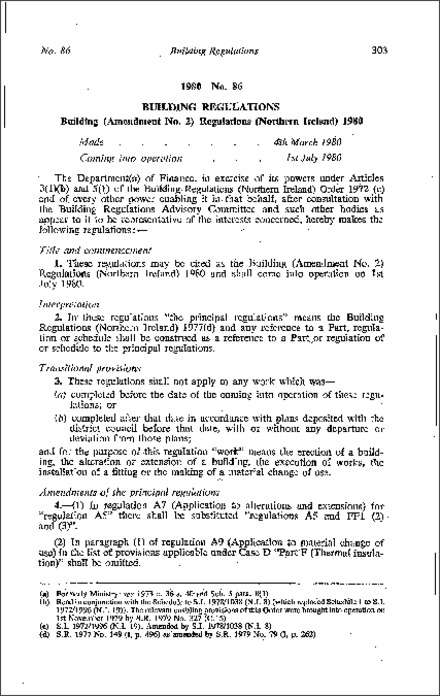 The Building (Amendment No. 2) Regulations (Northern Ireland) 1980